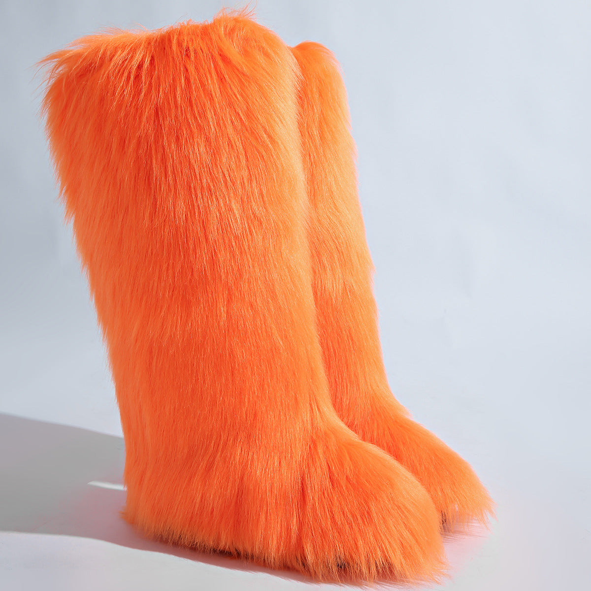 IPPEUM Orange Mongolian Fur Boots Knee High Boots Shoes Winter Plus Size 46