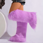 IPPEUM Purple Mongolian Fur Boots Knee High Boots Shoes Winter Plus Size 46