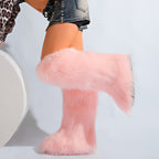 IPPEUM LightPink Mongolian Fur Boots Knee High Boots Shoes Winter Plus Size 46