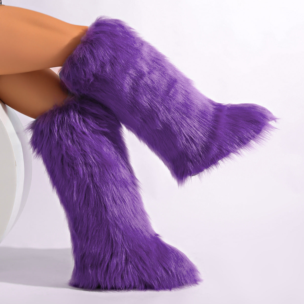 IPPEUM Purple Mongolian Fur Boots Knee High Boots Shoes Winter Plus Size 46