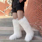 IPPEUM White Mongolian Fur Boots Knee High Boots Shoes Winter Plus Size 45 Fuzzy Boots
