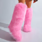 IPPEUM Pink Mongolian Fur Boots Knee High Boots Shoes Winter Plus Size 46