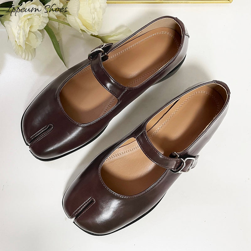 IPPEUM Tabi Mary Janes Shoes Black Burgundy Size 35-44 Split Toe Flats Tabis Loafers
