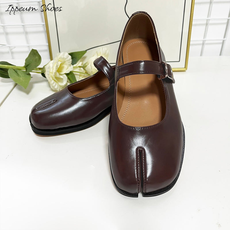 IPPEUM Tabi Mary Janes Shoes Black Burgundy Size 35-44 Split Toe Flats Tabis Loafers