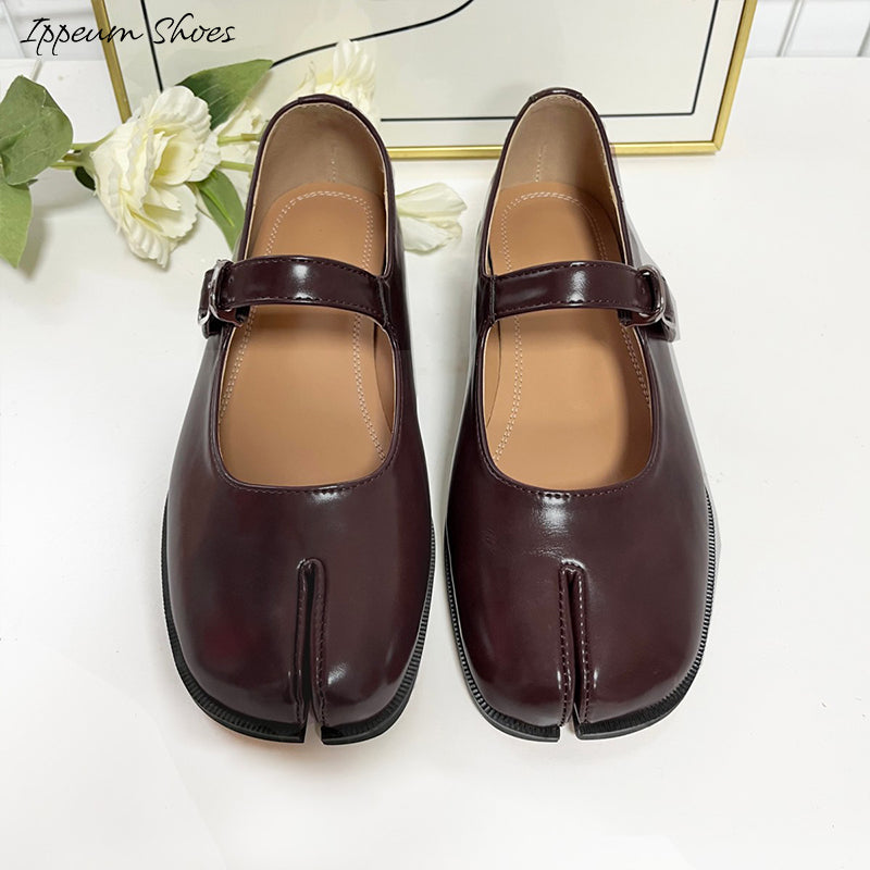 IPPEUM Burgundy Tabi Mary Janes Shoes Size 35-44 Split Toe Flats Tabis Loafers