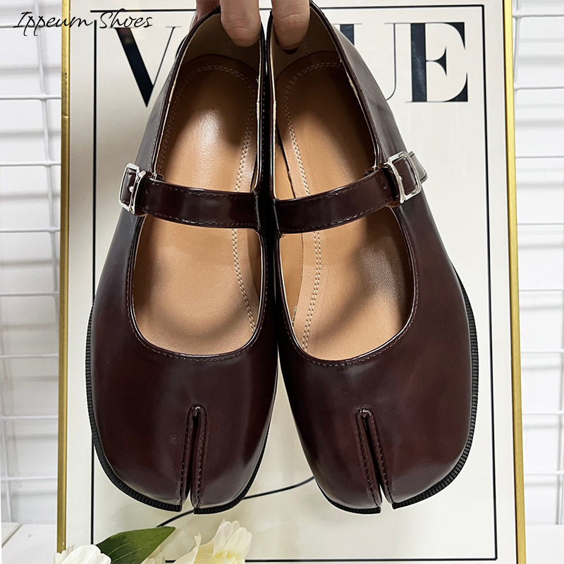 IPPEUM Burgundy Tabi Mary Janes Shoes Size 35-44 Split Toe Flats Tabis Loafers