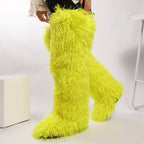 IPPEUM Fur Boots Knee High Shoes Winter Plus Size 46