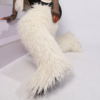 IPPEUM Fur Boots Knee High Shoes Winter Plus Size 46