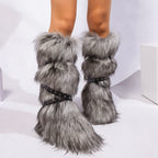 IPPEUM Fur Boots Knee High Shoes Red Winter