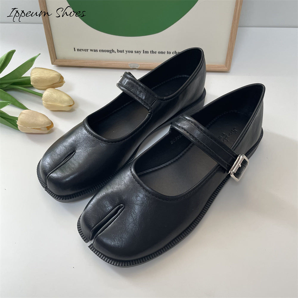 IPPEUM Women Tabi Mary Janes Shoes Split Toe Flats Black Size 35-41