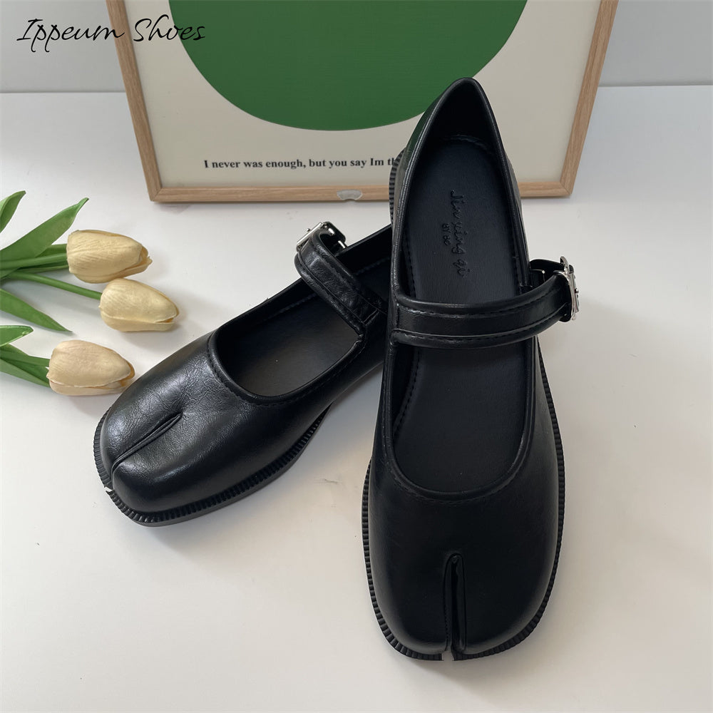 IPPEUM Women Tabi Mary Janes Shoes Split Toe Flats Black Size 35-41