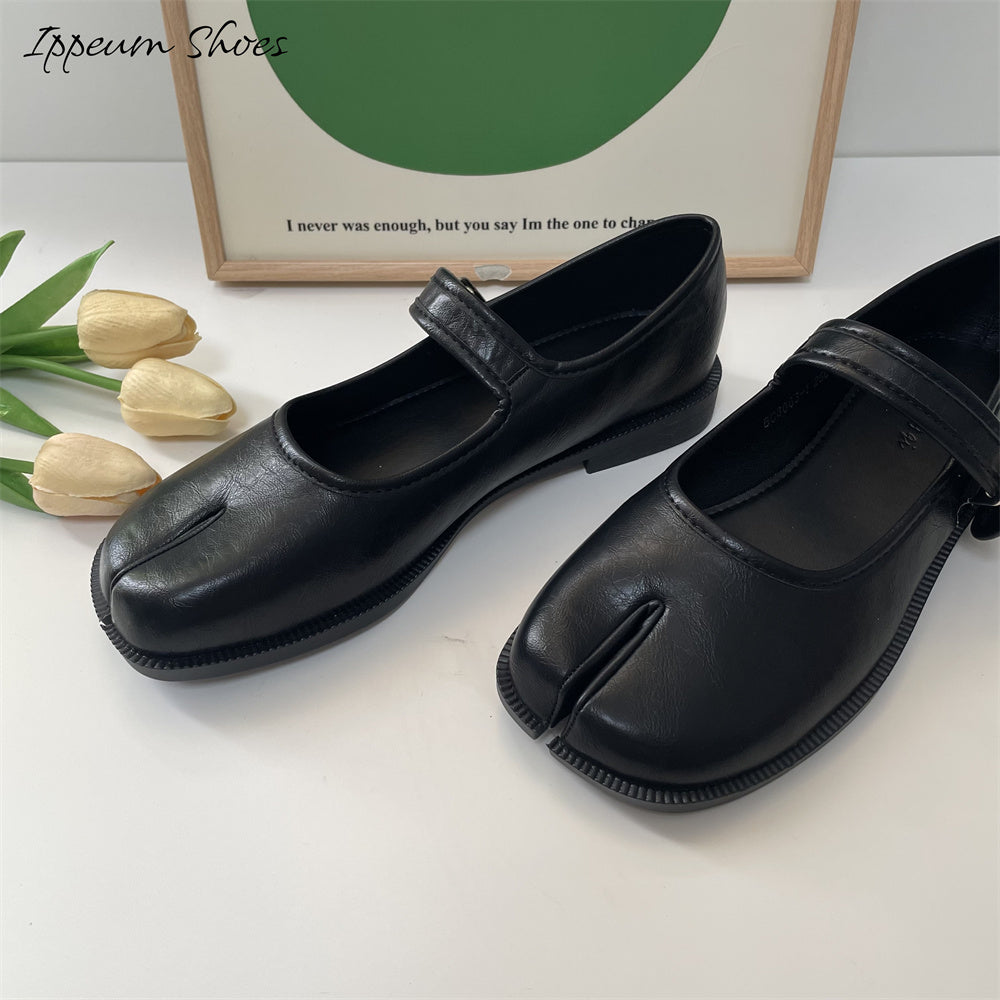 IPPEUM Women Tabi Mary Janes Shoes Split Toe Flats Black Size 35-41