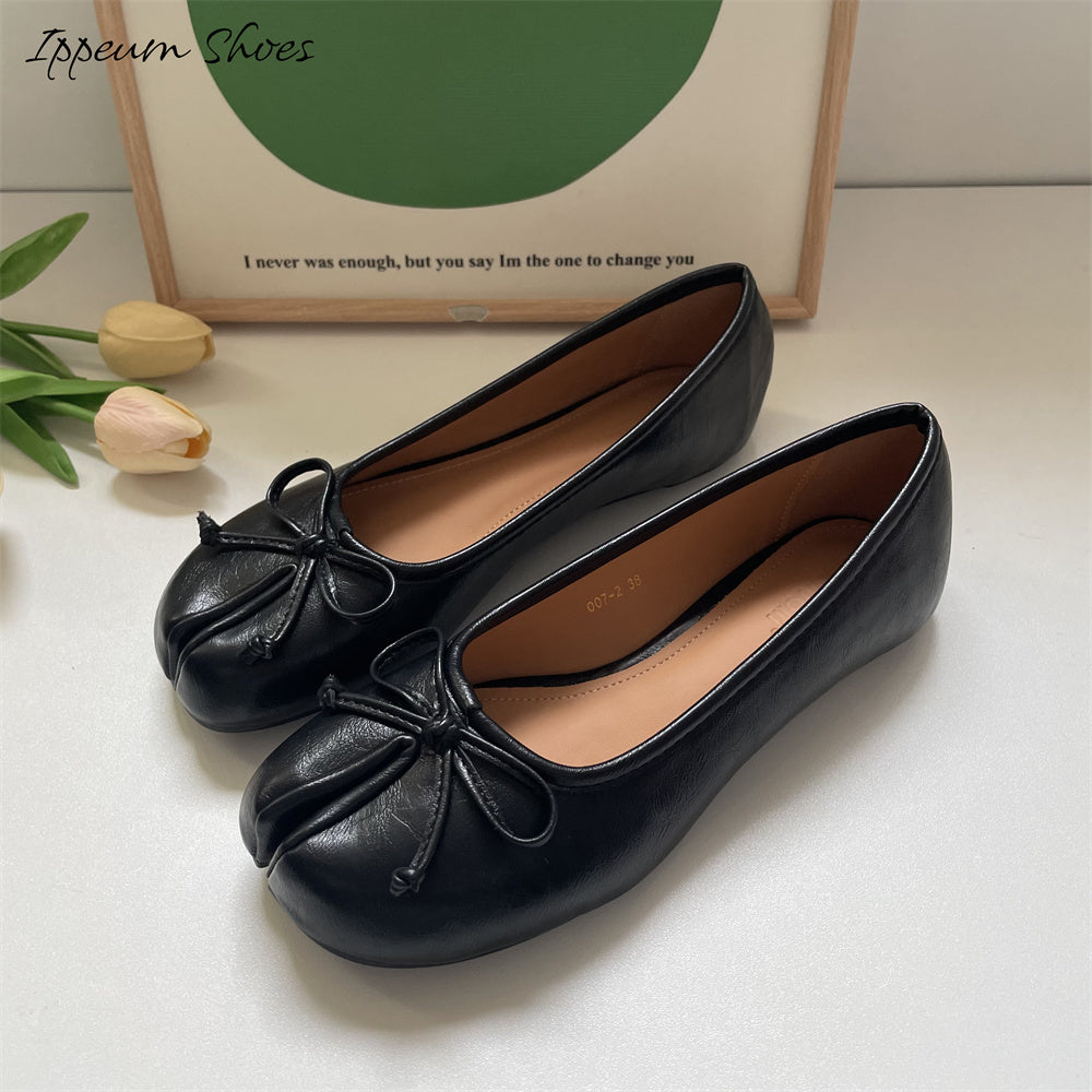 IPPEUM Women Ballets Flats Split Toe Mary Janes Black Dress Loafers Shoes Balerinas De Mujer