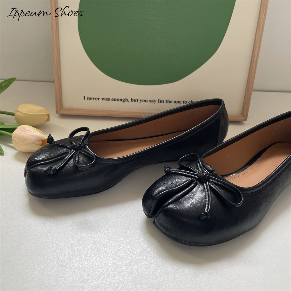 IPPEUM Women Ballets Flats Split Toe Mary Janes Black Dress Loafers Shoes Balerinas De Mujer