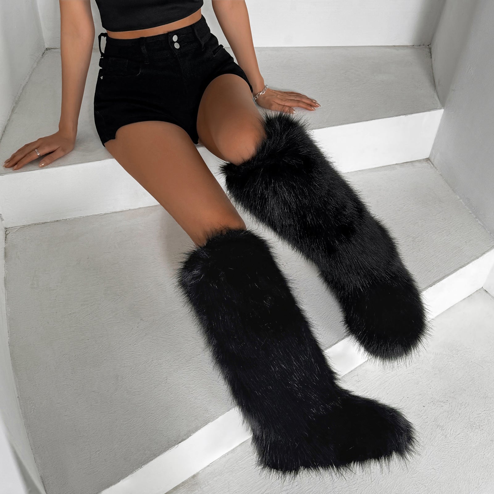 IPPEUM Fur Boots Knee High Shoes 2025 New Fashion Long Boots Plush Winter Snow Boot For Women