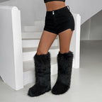 IPPEUM Fur Boots Knee High Shoes 2025 New Fashion Long Boots Plush Winter Snow Boot For Women