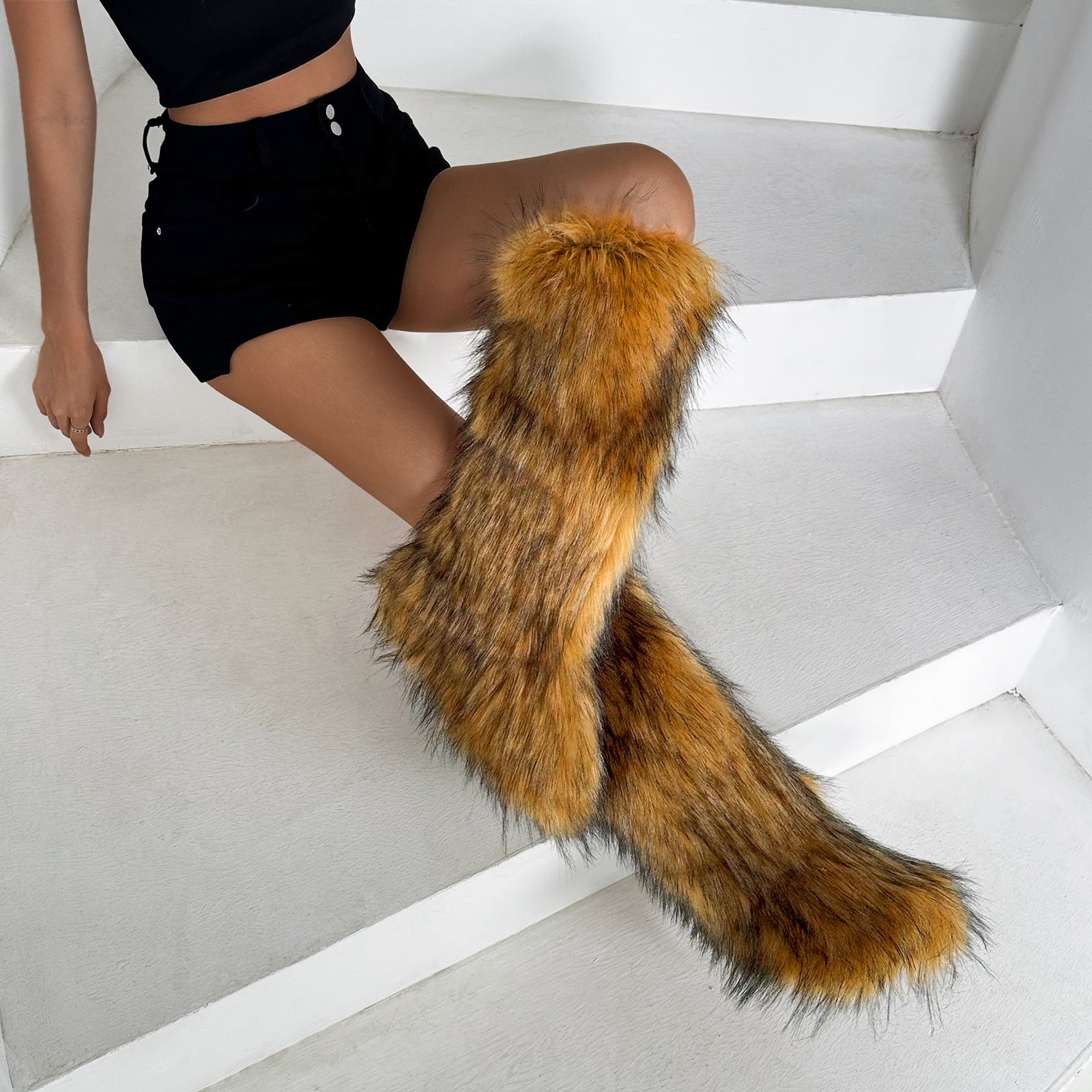 IPPEUM Winter Fur Boots Knee High Shoes 2025 New Fashion Long Boots Plush Boot For Women