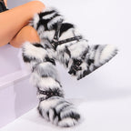 IPPEUM Fur Boots Knee High Shoes Red Winter