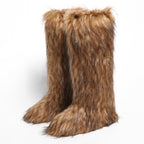 IPPEUM Mongolian Fur Boots Knee High Boots Shoes Winter Plus Size 46 Brown