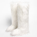 IPPEUM Mongolian Fur Boots Knee High Boots Shoes Winter Plus Size 46 White