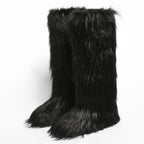 IPPEUM Mongolian Fur Boots Knee High Boots Shoes Winter Plus Size 46 Black