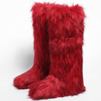 IPPEUM Mongolian Fur Boots Knee High Boots Shoes Winter Plus Size 46 Red