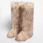IPPEUM Mongolian Fur Boots Knee High Boots Shoes Winter Plus Size 46 Khaki