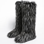 IPPEUM Mongolian Fur Boots Knee High Boots Shoes Winter Plus Size 46 Fuzzy Boots DeepGrey