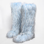 IPPEUM Mongolian Fur Boots Knee High Boots Shoes Winter Plus Size 46 Blue