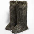 IPPEUM Mongolian Fur Boots Knee High Boots Shoes Winter Plus Size 46 Army Green