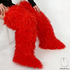 IPPEUM Red Mongolian Fur Boots 72CM Thigh High Boots Shoes Winter Plus Size 46