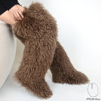 IPPEUM Dark Brown Mongolian Fur Boots 72CM Thigh High Boots Shoes Winter Plus Size 46