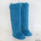 IPPEUM Blue Mongolian Fur Boots 72CM Thigh High Boots Shoes Winter Plus Size 46