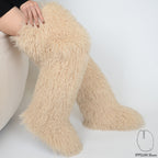 IPPEUM Nude Mongolian Fur Boots 72CM Thigh High Boots Shoes Winter Plus Size 46