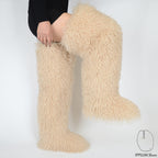 IPPEUM Nude Mongolian Fur Boots 72CM Thigh High Boots Shoes Winter Plus Size 46