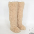 IPPEUM Nude Mongolian Fur Boots 72CM Thigh High Boots Shoes Winter Plus Size 46