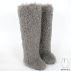 IPPEUM Grey Mongolian Fur Boots 72CM Thigh High Boots Shoes Winter Plus Size 46