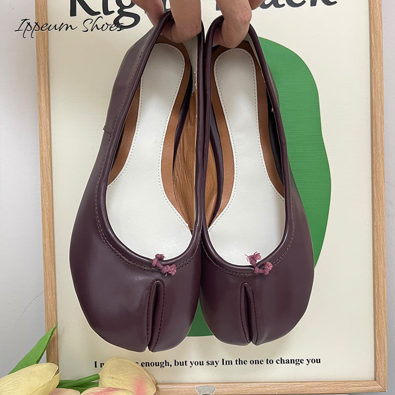 IPPEUM Winered Tabi Shoes Women Ballerinas Flats Mary Janes Size 35-44