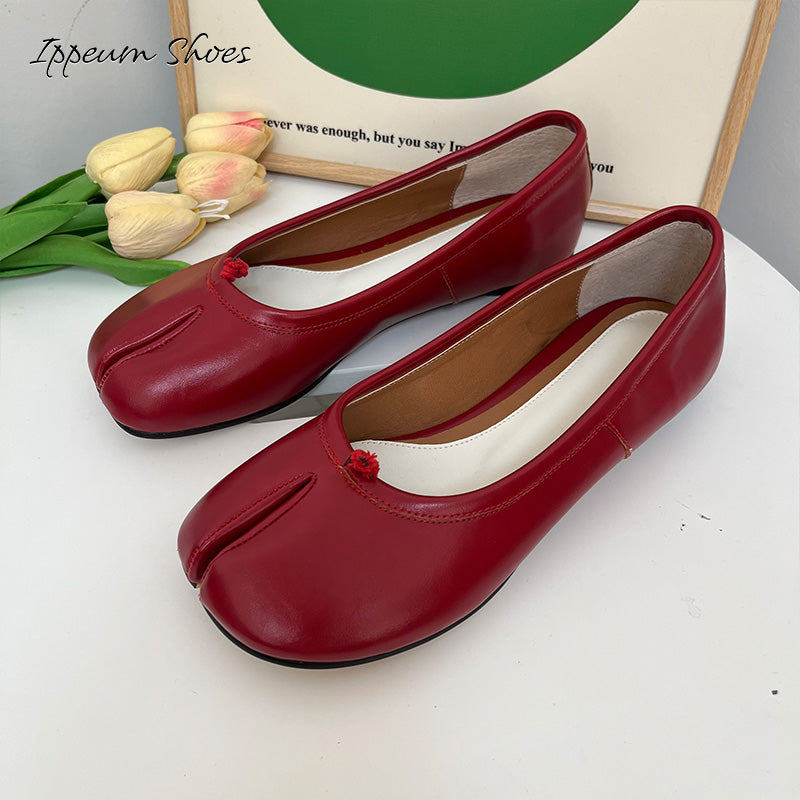 IPPEUM Red Tabi Shoes Women Ballerinas Flats Mary Janes Size 35-44