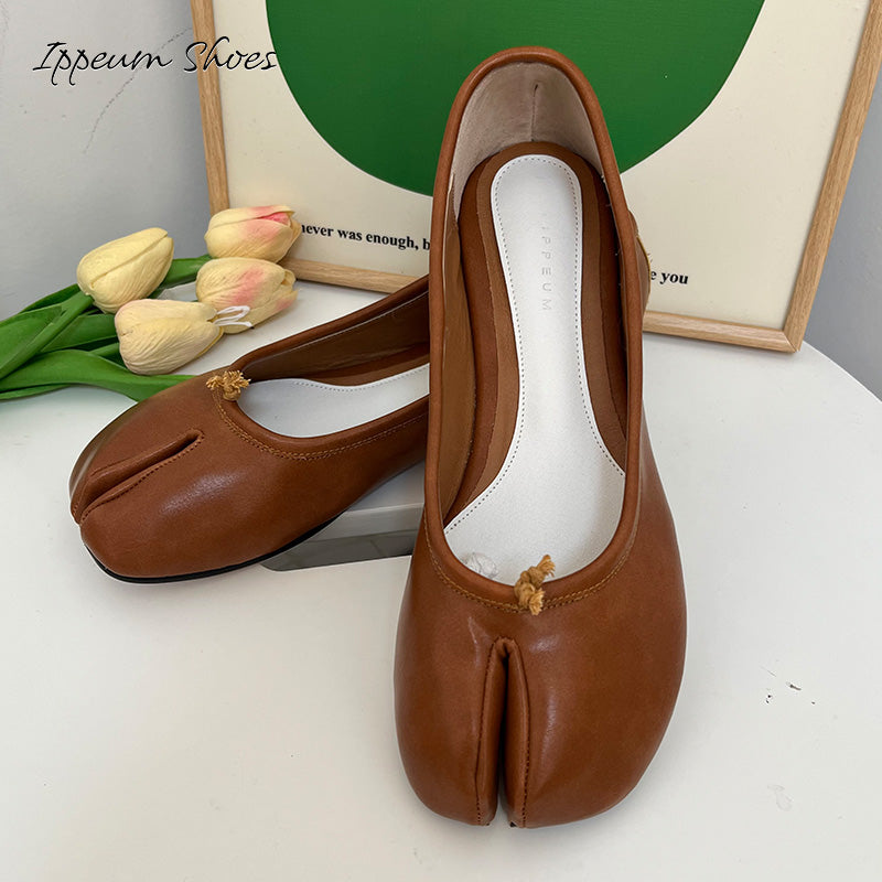 IPPEUM Brown Tabi Shoes Women Ballerinas Flats Mary Janes Size 35-44