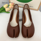 IPPEUM Chocolate Brown Tabi Shoes Women Ballerinas Flats Mary Janes Size 35-44