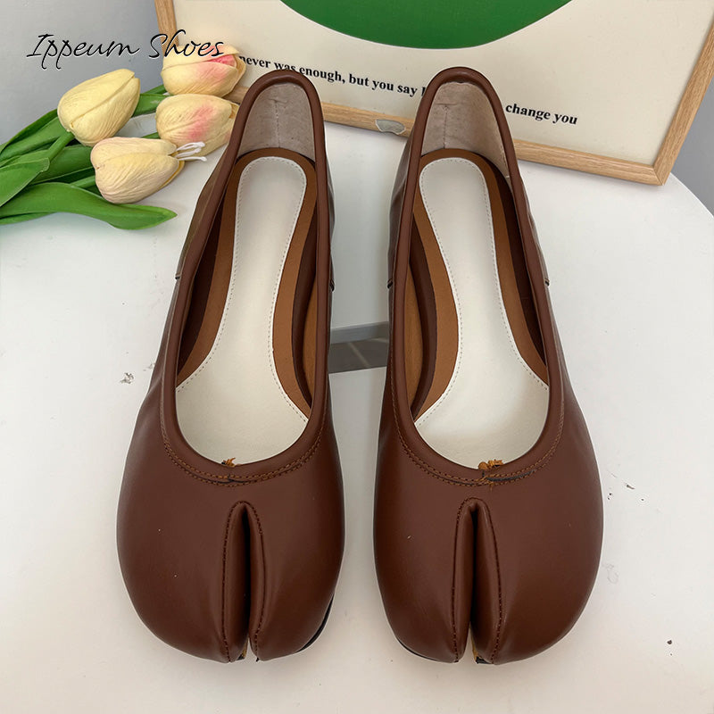 IPPEUM Chocolate Brown Tabi Shoes Women Ballerinas Flats Mary Janes Size 35-44