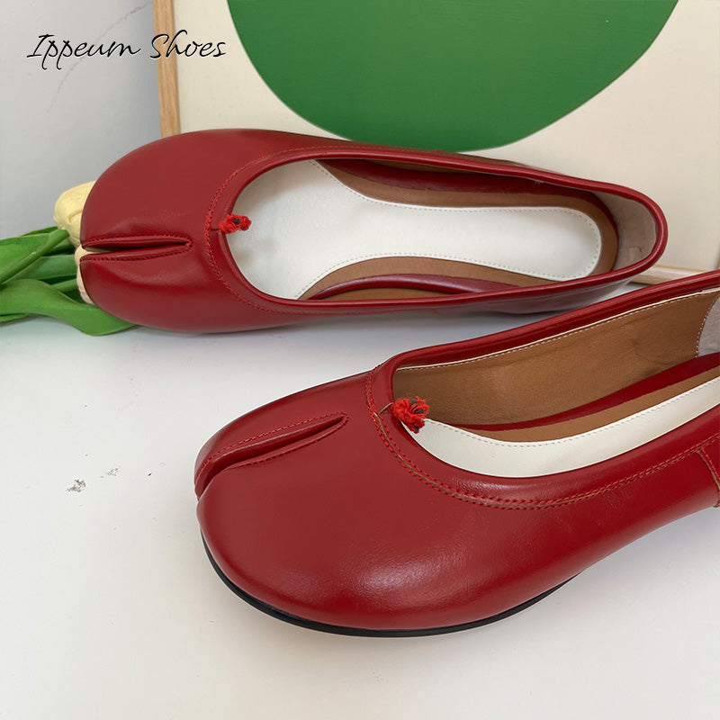 IPPEUM Red Tabi Shoes Women Ballerinas Flats Mary Janes Size 35-44