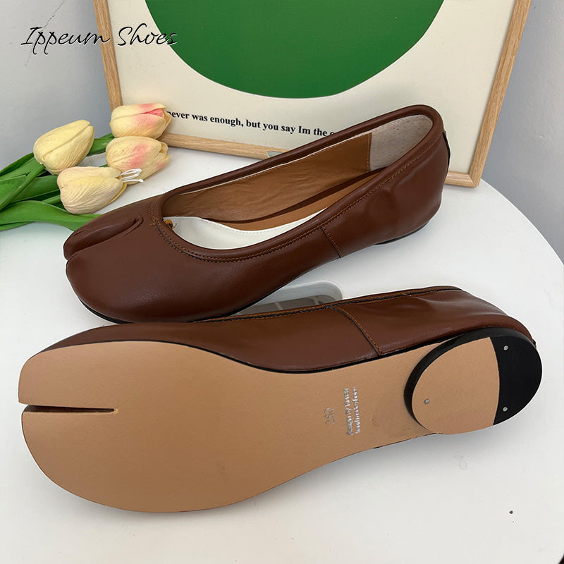 IPPEUM Chocolate Brown Tabi Shoes Women Ballerinas Flats Mary Janes Size 35-44