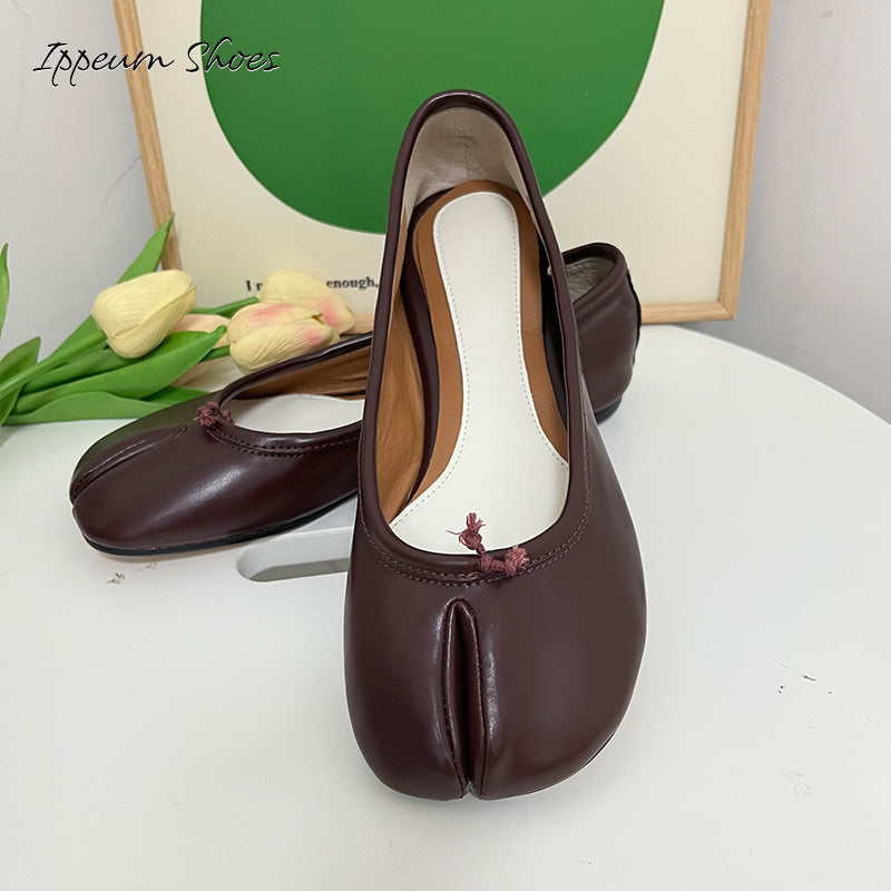 IPPEUM Winered Tabi Shoes Women Ballerinas Flats Mary Janes Size 35-44