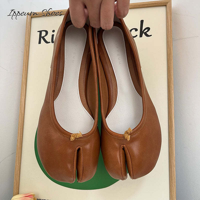 IPPEUM Brown Tabi Shoes Women Ballerinas Flats Mary Janes Size 35-44