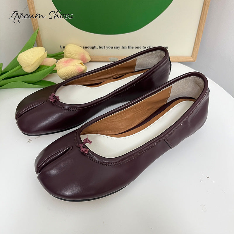 IPPEUM Winered Tabi Shoes Women Ballerinas Flats Mary Janes Size 35-44