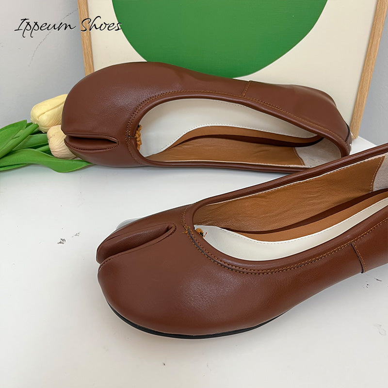 IPPEUM Chocolate Brown Tabi Shoes Women Ballerinas Flats Mary Janes Size 35-44