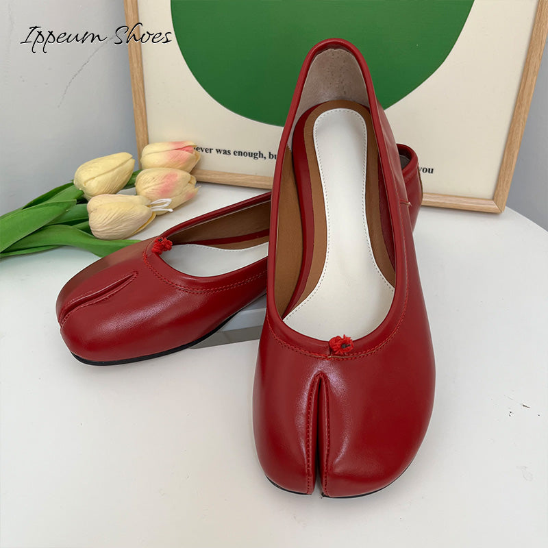 IPPEUM Red Tabi Shoes Women Ballerinas Flats Mary Janes Size 35-44