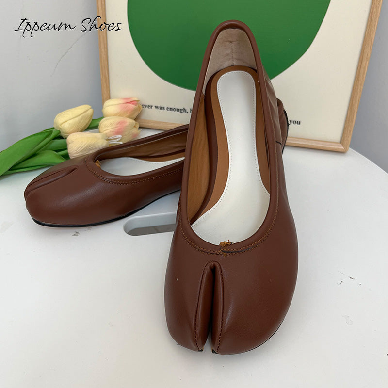 IPPEUM Chocolate Brown Tabi Shoes Women Ballerinas Flats Mary Janes Size 35-44